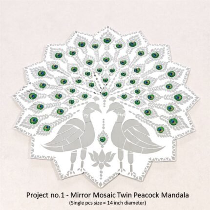 Project no.1 - Mirror Mosaic Twin Peacock Mandala (Single pcs size = 14 inch diameter)