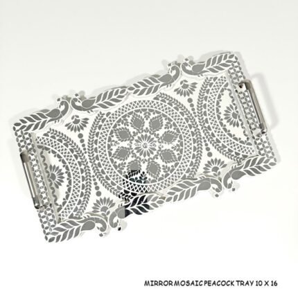 Mirror Mosaic Peacock Tray :- 10 X 16 inches Outer Size (3 mm MDF)