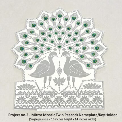 Project no.2 - Mirror Mosaic Twin Peacock Nameplate/Key Holder (Single pcs size = 16 inches height x 14 inches width)