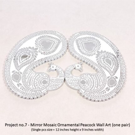 Project no.7 - Mirror Mosaic Ornamental Peacock Wall Art (onepair) (Single pcs size = 12 inches height x 9 inches width)