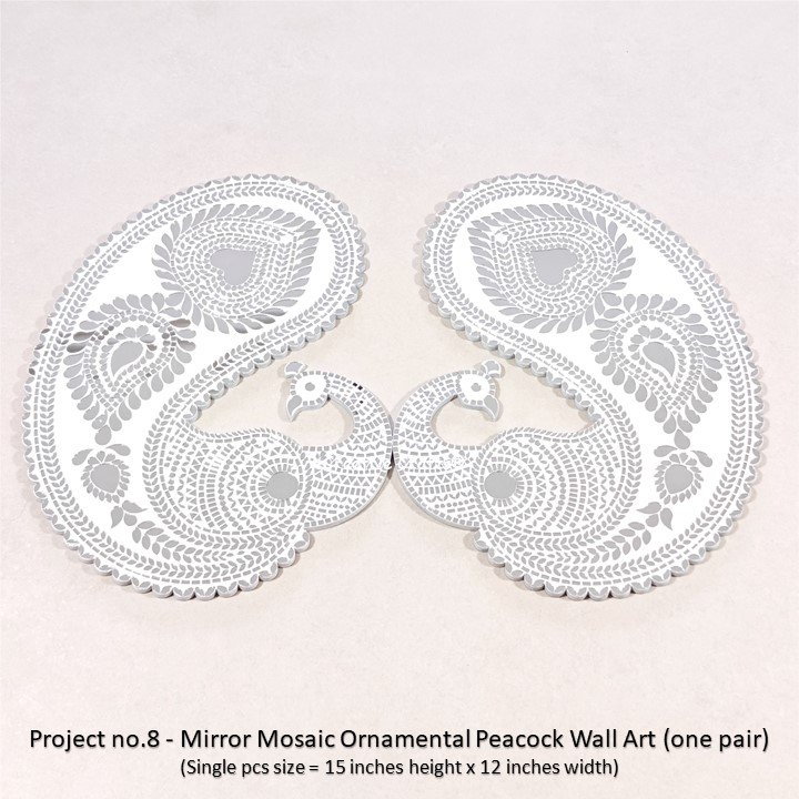 Project no.8 - Mirror Mosaic Ornamental Peacock Wall Art (onepair) (Single pcs size = 15 inches height x 12 inches width) Project no.8 - Mirror Mosaic Ornamental Peacock Wall Art (onepair) (Single pcs size = 15 inches height x 12 inches width)